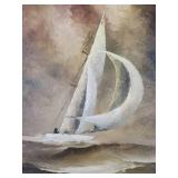 Modernist Original Sailboat Oil on Canvas by B. Tapia