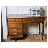 Refined Vintage Mid-Century Modern Sewing Table - Singer Model 600 Sewing Machine