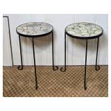 Indoor/Outdoor Stone Top Round Side Table Pair