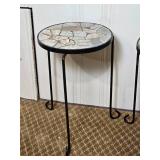 Indoor/Outdoor Stone Top Round Side Table Pair