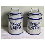 Adorable "Home Sweet Home" Earthenware Kitchen Canister Pair
