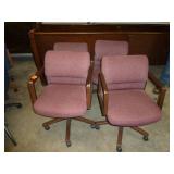 Oak/Maroon Swivel Office Chairs x 4 Oak/Maroon Swivel Office Chairs x 4