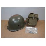 Vintage Vietnam Steel Helmet with Hole and Ammo Belt
