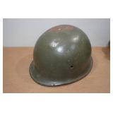 Vintage Vietnam Steel Helmet with Hole and Ammo Belt