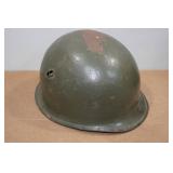 Vintage Vietnam Steel Helmet with Hole and Ammo Belt