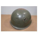 Vintage Vietnam Steel Helmet with Hole and Ammo Belt