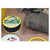 Tackle Box with Assorted Fishing Accessories and Decoy Anchor Line