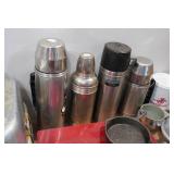 Assorted Camping Gear - Thermoses, Pans, Pots