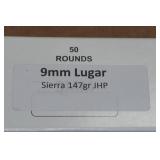 50 9mm 147 Gr Sierra JHP Ammo