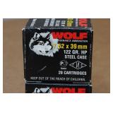 40 Wolf 7.62 x 39mm 122 Gr HP Steel Case Ammo