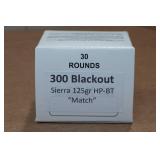 30 .300 Blackout 125 Gr Sierra HP BT Match Ammo