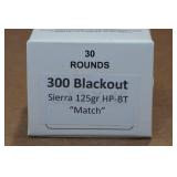 30 .300 Blackout 125 Gr Sierra HP BT Match Ammo
