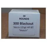 30 .300 Blackout 125 Gr Sierra HP BT Match Ammo