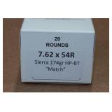 20 7.62 x 54R 174 Gr Sierra HP BT Match Ammo