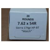 20 7.62 x 54R 174 Gr Sierra HP BT Match Ammo