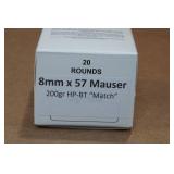 20 8mm Mauser 200 Gr HP BT Match Ammo