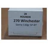20 .270 Win 130 Gr Sierra SP BT Ammo