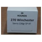 20 .270 Win 130 Gr Sierra SP BT Ammo