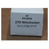 20 .270 Win 130 Gr Sierra SP BT Ammo