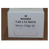 20 7.62 x 51mm (.308) 150 Gr Sierra SP Ammo