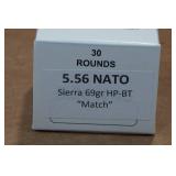 30 5.56mm 69 Gr Sierra HP BT Match Ammo