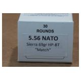 30 5.56mm 69 Gr Sierra HP BT Match Ammo