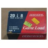 25 Federal Game Load 20 Ga 2-3/4" 8 Shot Shotshells