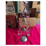 48 Inch Velvet & Sequin Tree Skirt, 2-Boxes Ornaments & Decor, Silver Tree with Pink Gems