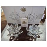 Lot Of Crystal: GODINGER Lotus Candleholders, Other Decanter, Vases, Candy Dish, More