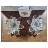 Lot Of Crystal: GODINGER Lotus Candleholders, Other Decanter, Vases, Candy Dish, More