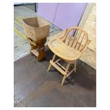 OAK HI-CHAIR WICKER BASKET & END TABLE OAK HI-CHAIR WICKER BASKET & END TABLE