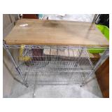 KITCHEN 4 TIER CHROME MESH SHELF WITH WOOD COUNTER HEIGHT SHELF KITCHEN 4 TIER CHROME MESH SHELF WITH WOOD COUNTER HEIGHT SHELF