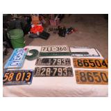 Antique Wrench and License Plates.