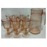 Arcoroc France Rosaline Pink Swirl Glass Pitcher and Matching Glasses Arcoroc France Rosaline Pink Swirl Glass Pitcher and Matching Glasses