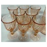 Arcoroc France Rosaline Pink Swirl Glass Pitcher and Matching Glasses Arcoroc France Rosaline Pink Swirl Glass Pitcher and Matching Glasses