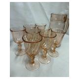 Arcoroc France Rosaline Pink Swirl Glass Pitcher and Matching Glasses Arcoroc France Rosaline Pink Swirl Glass Pitcher and Matching Glasses