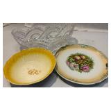 Beautiful Glass Serving Bowl and 2 Vintage Dishes Beautiful Glass Serving Bowl and 2 Vintage Dishes