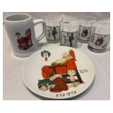 Norman Rockwell Glasses, Christmas Plate, Christmas Mug Norman Rockwell Glasses, Christmas Plate, Christmas Mug