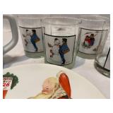 Norman Rockwell Glasses, Christmas Plate, Christmas Mug Norman Rockwell Glasses, Christmas Plate, Christmas Mug