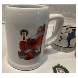 Norman Rockwell Glasses, Christmas Plate, Christmas Mug Norman Rockwell Glasses, Christmas Plate, Christmas Mug