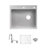 Glacier Bay Dolancourt Tight Radius 25 in. Drop-In Single Bowl 18 Gauge Stainless Steel Kitchen Sink with Pull-Down Faucet  Customer Returns See Pictures