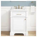 Home Decorators Collection Melpark 24 in. Single Sink White Bath Vanity with White Engineered Marble Top (Assembled)  Customer Returns See Pictures