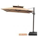 Pellebant 11.5 ft. x 9 ft. Aluminum Cantilever Offset 360° Swivel Tilt Patio Umbrella in Tan with 260 lbs. Umbrella Stand  Customer Returns See Pictures