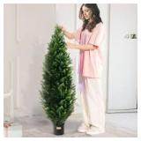 VEVOR Tall Artificial Cedar Topiary Tree, Pot Faux Evergreen Fake Pine Cypress Trees Plant, UV Rated Greenery Set 48 in.   Customer Returns See Pictures