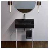 Claire 24 in. Ceramic Matte Black Console Sink Basin Black Legs by Swiss Madison   Customer Returns See Pictures
