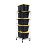HDX Steel Wire Garage Storage Tote Rack with Casters for 27 Gal. Totes in Black (22 in. W x 69 in. H x 28.5 in. D)  Customer Returns See Pictures