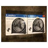 Lot of Lasko 20 in. 3 Speed Air Circulator Floor Fan for Home in Black with Wall Mount Option, Full Range Pivoting Head, Carry Handle Customer Returns See Pictures