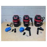 LOT OF 3 Hyper Tough 1.5 Gallon 2 Peak HP Poly Wet/Dry Vacuum LOT OF 3 Hyper Tough 1.5 Gallon 2 Peak HP Poly Wet/Dry Vacuum