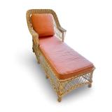 Wicker Chaise Lounge Chair with Coral Cushions