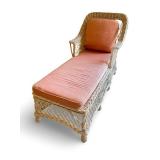 Wicker Chaise Lounge Chair with Coral Cushions